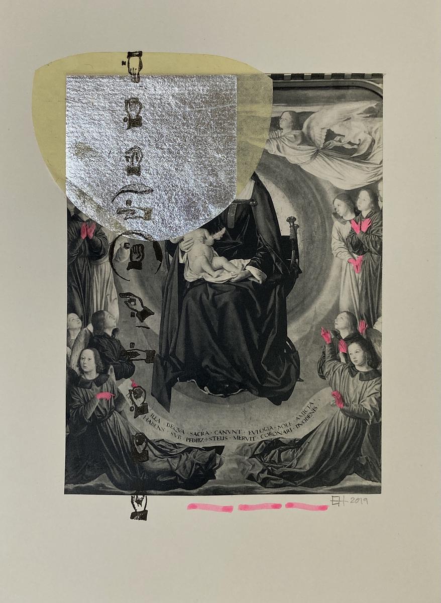Mary and Jesus; motherhood; 'It takes a village'; red(neon pink)-handed; anonymous