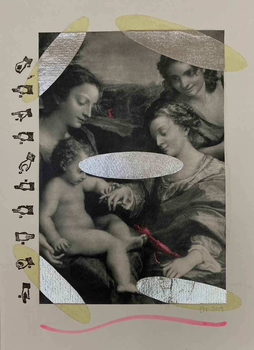 neon pink dagger; baby Jesus looks very strange; 