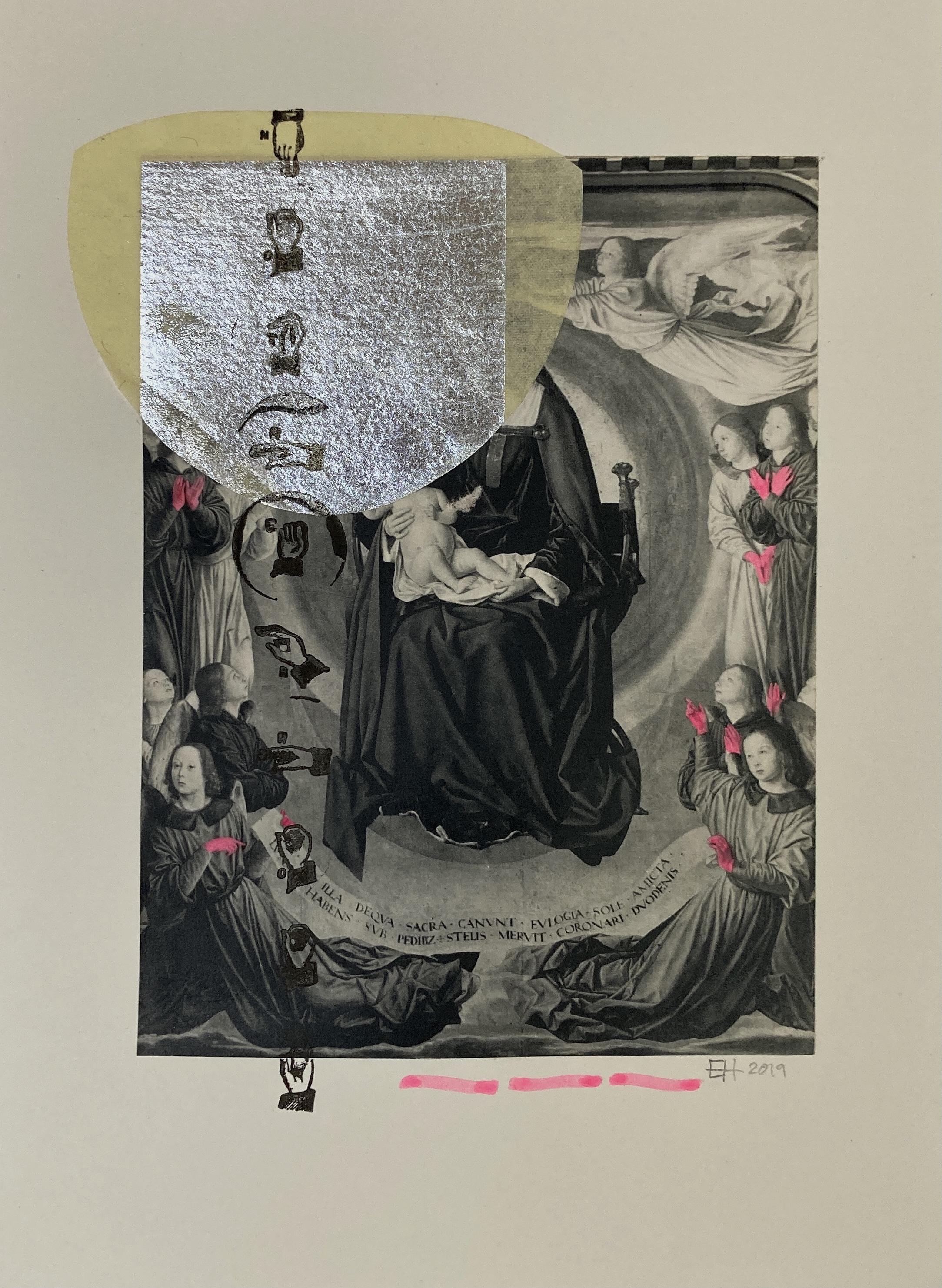 Mary and Jesus; motherhood; 'It takes a village'; red(neon pink)-handed; anonymous